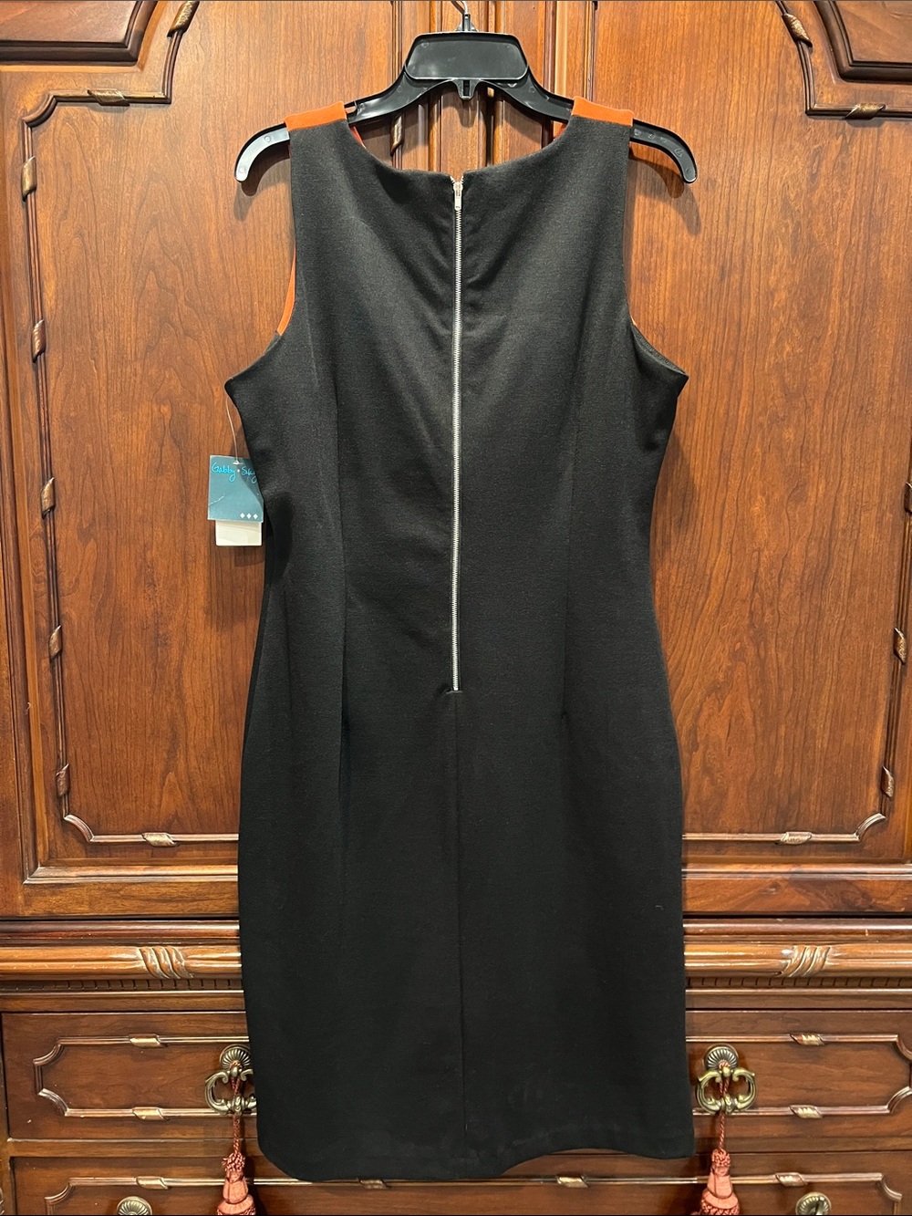Gabby Skye Orange, Fuchsia & Black Colorblock Sheath Dress - Picture 2 of 3